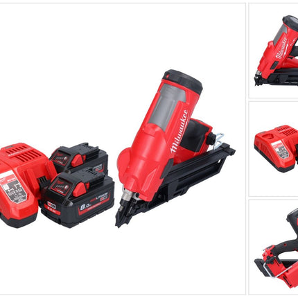 Clavadora a batería Milwaukee M18 FFN-802 18 V 50 - 90 mm sin escobillas + 2x baterías 8,0 Ah + cargador