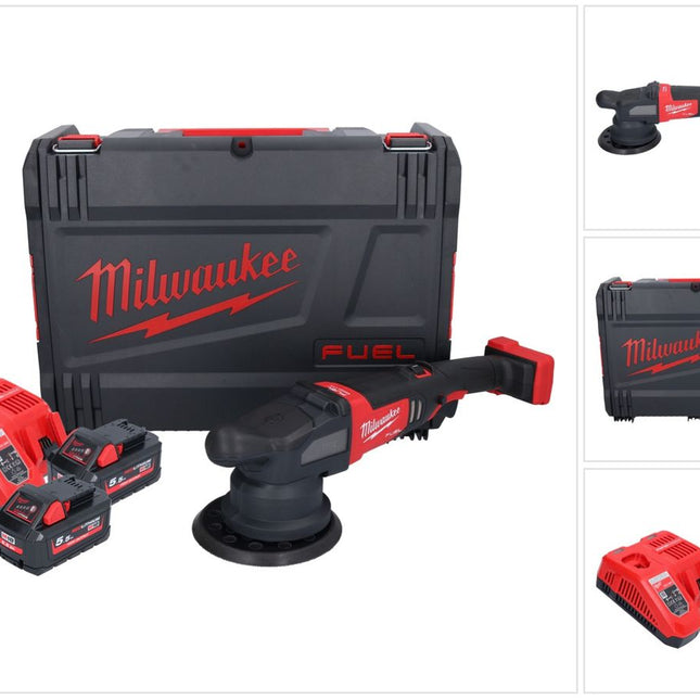 Pulidora excéntrica a batería Milwaukee M18 FROP21-552X 18 V 150 mm sin escobillas + 2x baterías 5,5 Ah + cargador + caja HD