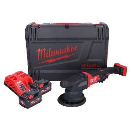 Pulidora excéntrica a batería Milwaukee M18 FROP21-552X 18 V 150 mm sin escobillas + 2x baterías 5,5 Ah + cargador + caja HD