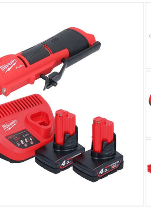 Milwaukee M12 FTB-402 desbastadora de neumáticos a batería 12 V 7/16" Hex Brushless + 2x batería 4.0 Ah + cargador