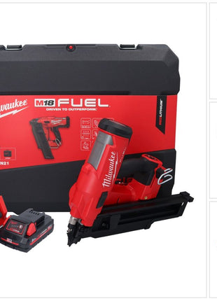 Milwaukee M18 FFN21-301C Akku Nagler 18 V 50 - 90 mm Brushless + 1x Akku 3,0 Ah + Ladegerät + Koffer