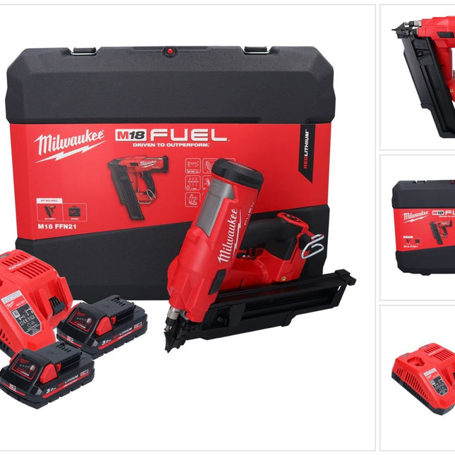 Clavadora a batería Milwaukee M18 FFN21-302C 18 V 50 - 90 mm sin escobillas + 2x baterías 3.0 Ah + cargador + maletín
