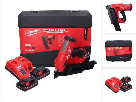 Cloueur à batterie Milwaukee M18 FFN21-302C 18 V 50 - 90 mm sans balais + 2x batteries 3,0 Ah + chargeur + coffret