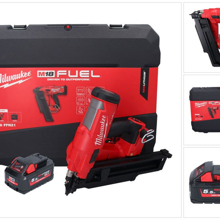 Clavadora a batería Milwaukee M18 FFN21-551C 18 V 50 - 90 mm sin escobillas + 1x batería 5,5 Ah + estuche - sin cargador
