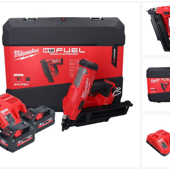 Clavadora a batería Milwaukee M18 FFN21-552C 18 V 50 - 90 mm sin escobillas + 2x baterías 5,5 Ah + cargador + maletín