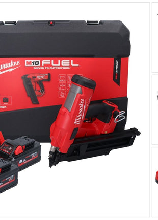 Clavadora a batería Milwaukee M18 FFN21-802C 18 V 50 - 90 mm sin escobillas + 2x baterías 8,0 Ah + cargador + maletín