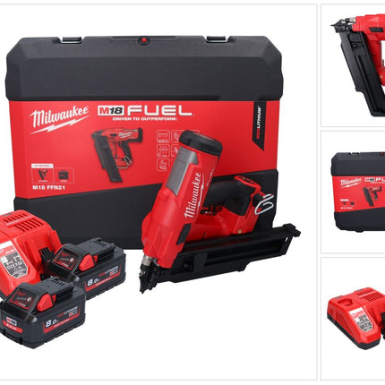 Milwaukee M18 FFN21-802C gwoździarka akumulatorowa 18 V 50 - 90 mm bezszczotkowa + 2x akumulator 8,0 Ah + ładowarka + walizka
