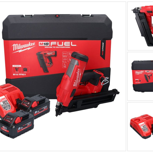 Clavadora a batería Milwaukee M18 FFN21-802C 18 V 50 - 90 mm sin escobillas + 2x baterías 8,0 Ah + cargador + maletín