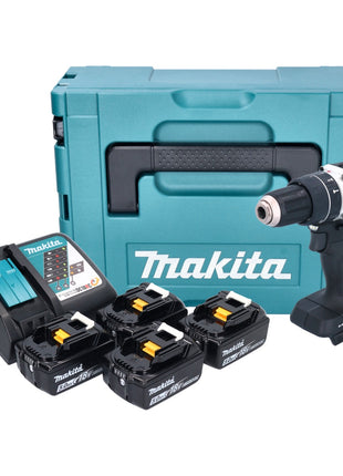 Makita DHP 484 T4JB taladro percutor inalámbrico 18 V 54 Nm sin escobillas negro + 4x baterías 5,0 Ah + cargador + Makpac