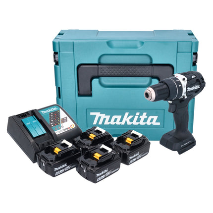 Makita DHP 484 T4JB taladro percutor inalámbrico 18 V 54 Nm sin escobillas negro + 4x baterías 5,0 Ah + cargador + Makpac