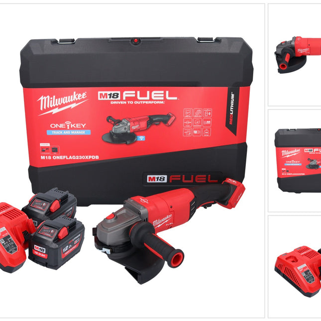 Amoladora angular a batería Milwaukee M18 ONEFLAG230XPDB-122C 18 V 230 mm (4933478783) sin escobillas + 2x batería 12 Ah + cargador + caja HD