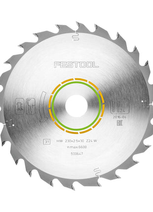 Hoja de sierra circular Festool HW 230x2,5x30 W24 WOOD STANDARD (500647) 230 x 2,5 x 30 mm 24 dientes para todos los materiales de madera, paneles de material de construcción, plásticos blandos, cortes bastos