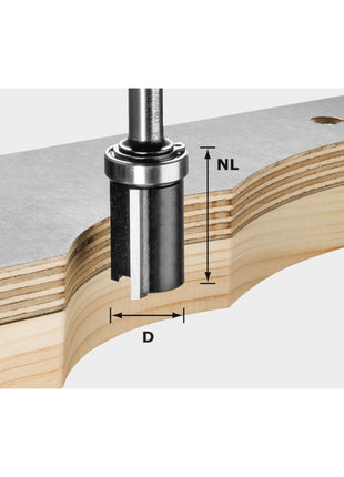 Festool HW S8 D19/NL25 fraise à dresser 19,05 x 25 x 62 x 8 mm ( 491028 ) pour fraisage de gabarits avec roulement à billes supérieur