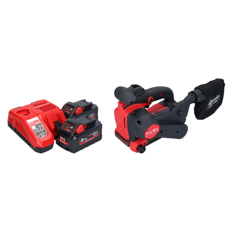 Lijadora de banda a batería Milwaukee M18 FBTS75-802 18 V 75 x 457 mm sin escobillas + 2x batería 8,0 Ah + cargador