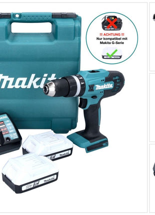 Makita HP 488 D011 Perceuse-visseuse à percussion sans fil 18 V 42 Nm série G + 2x batterie 1,5 Ah + chargeur + 31 pcs. jeu d'embouts + Coffret