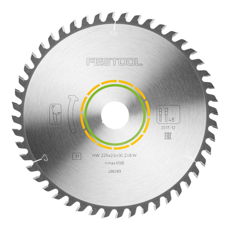 Festool HW 225x2,6x30 W48 Kreissägeblatt WOOD FINE CUT ( 488289 ) 225 x 2,6 x 30 mm 48 Zähne für Tischlerplatten, Sperrholz, Multiplexplatten, Acrylglas, MDF