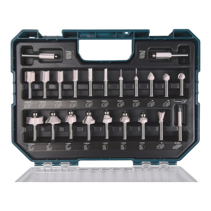 Set di frese Makita ( D-74778 ) 22 pezzi con gambo da 8 mm per la costruzione di mobili, falegnameria, carpenteria e fai da te