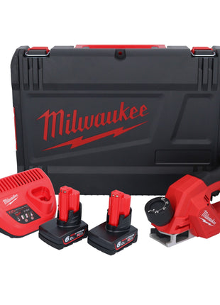 Cepilladora de batería Milwaukee M12 BLP-602X 12 V 51 mm sin escobillas + 2x baterías 6,0 Ah + cargador + caja HD