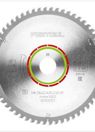 Festool Spezial Kreissägeblatt HW 216 x 30 x 2,3 mm WZ/FA60 216 mm 60 Zähne ( 500123 ) - Toolbrothers