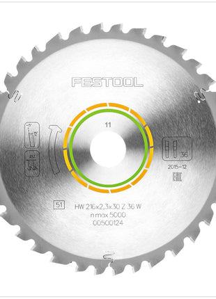 Festool Universal Kreissägeblatt HW 216 x 30 x 2,3 mm W36 216 mm 36 Zähne ( 500124 ) - Toolbrothers