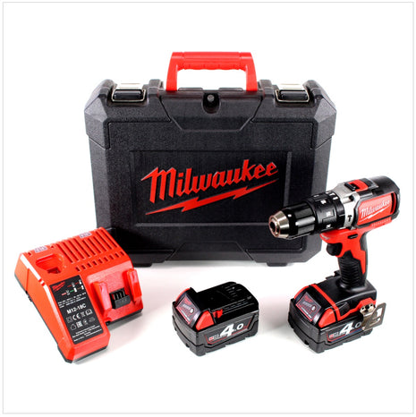 Milwaukee M18 BLPD 402 C 18 V Brushless Akku - Schlagbohrschrauber im Koffer + 2x 4.0 Ah Red Li-Ion Akkus + Milwaukee M12-18C Universal Akku Ladegerät - Toolbrothers