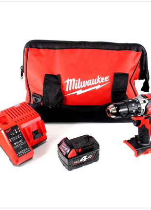 Milwaukee M18 BPD 18 V Akku Schlagbohrschrauber in Tasche + 1x M18 B4 4.0 Ah 18 V Red Li-Ion Akku + M12 - 18C Universal Akku Ladegerät - Toolbrothers