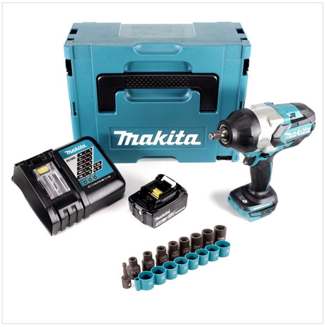 Makita DTW 1002 RF1J Akku Schlagschrauber 1/2“ 18V 1000Nm Brushless + 1x Akku 3,0Ah + Ladegerät + 9tlg. Steckschlüssel Set + Makpac - Toolbrothers