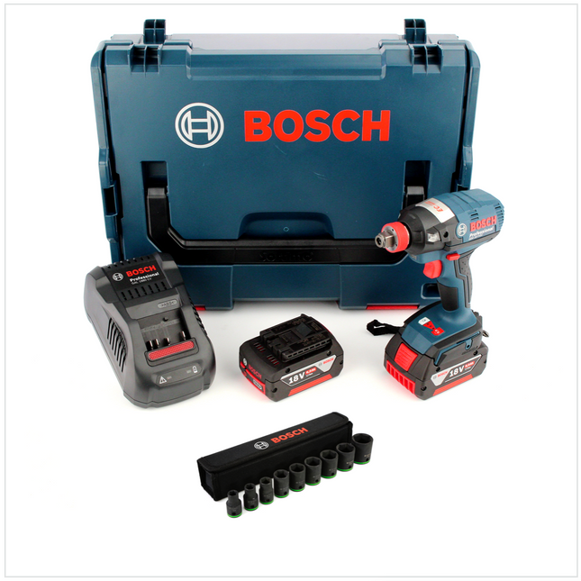 Bosch GDX 18 V-EC Professional 18 V Akku Drehschlagschrauber in L-Boxx + Schnellladegerät + 2x GBA 6 Ah Akku + 1/2" Steckschlüssel Einsatz 9-tlg. - Toolbrothers