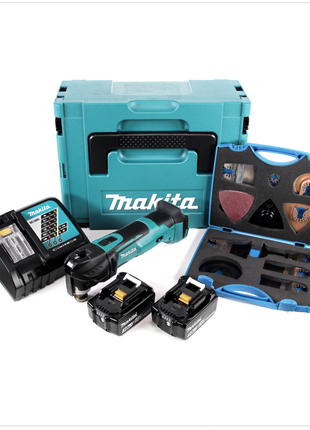 Makita DTM 51 RFJ 18V Li-Ion Akku Multifunktionswerkzeug im Makpac + 2x 3,0 Ah Li-Ion Akkus + Akku Schnellladegerät + Wellcut MT-20 Sägeblätter Klingen - Toolbrothers