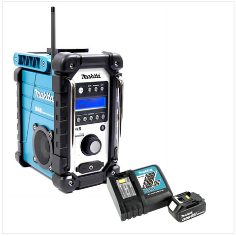 Makita DMR 104 Baustellen Radio Schwarz Grün DAB Digital + 1x BL 1850 B 18V - 5Ah Akku + 1x DC 18 RC Schnellladegerät - Toolbrothers