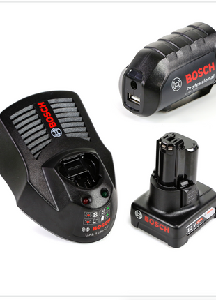 Bosch USB Power Set 12V 1x 4,0Ah Akku + Ladegerät + GAA 12V Akku USB Ladegerät Aufsatz Adapter - Toolbrothers