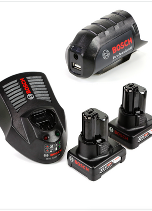 Bosch USB Power Set 12V 2x 4,0Ah Akku + Ladegerät + GAA 12V Akku USB Ladegerät Aufsatz Adapter - Toolbrothers