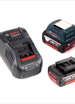 Bosch USB Power Set 18 V mit GAA Professional USB Adapter für 14,4 V / 18 V Akkus + 2x GBA 18V 4,0 Ah Li-Ion Einschub Akku + 1x Schnell Ladegerät GAL 1880 CV - Toolbrothers