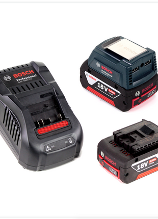 Bosch USB Power Set 18 V mit GAA Professional USB Adapter für 14,4 V / 18 V Akkus + 2x GBA 18V 5,0 Ah Li-Ion Einschub Akku + 1x Schnell Ladegerät GAL 1880 CV - Toolbrothers