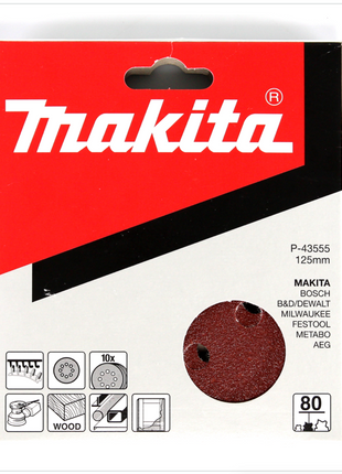 Makita Schleifpapier 125 mm Körnung 80 Klett Befestigung für Exzenterschleifer 10er Pack ( P-43555 ) - Toolbrothers