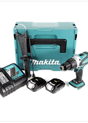 Makita DHP 458 RAJ Akku Schlagbohrschrauber 18 V 91 Nm + 2x Akku 2,0 Ah + Ladegerät + Makpac - Toolbrothers