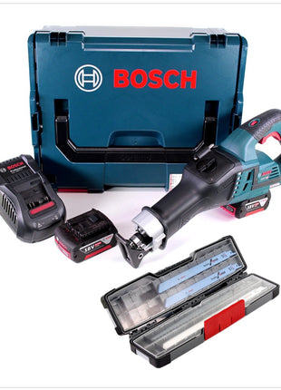 Bosch GSA 18V-32 Professional Akku Recipro- / Säbelsäge brushless in L-Boxx mit 2x GBA 6,0 Ah Akku und GAL 1880 CV Ladegerät + Bosch Säbelsägeblätter Tough Box Wood Metal All-in-One bis 300 mm 20 tlg ( 2607010996 ) - Toolbrothers