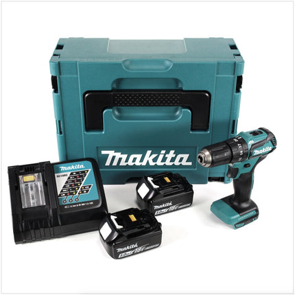 Makita DHP 483 RTJ 18 V Li-Ion Brushless Perceuse visseuse à percussion sans fil avec boîtier Makpac + 2x Batteries BL 1850 5,0 Ah + Chargeur DC18RC