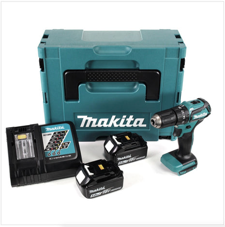 Makita DHP 483 RTJ Akku Schlagbohrschrauber 18V 40Nm im Makpac + 2x 5,0 Ah Akku + Ladegerät