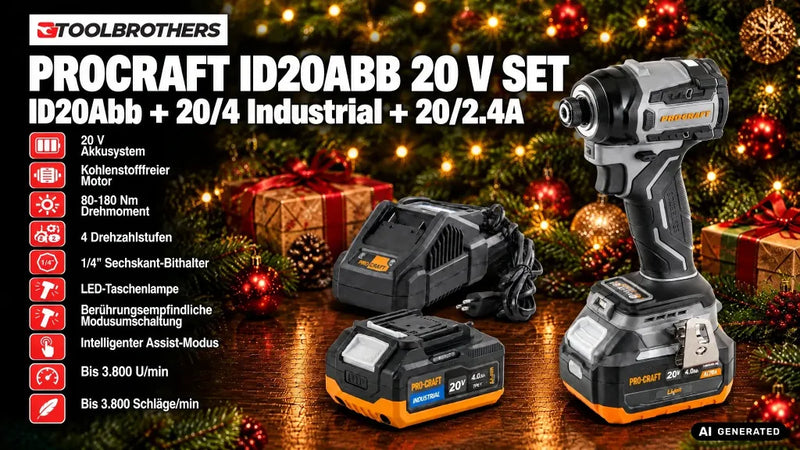Procraft ID20Abb Atornillador de impacto a batería 20 V 180 Nm 1/4" Solo - sin batería, sin cargador