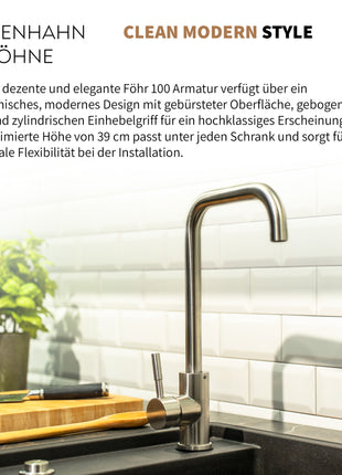 Rosenhahn & Söhne Föhr 100 Küchenarmatur 360° drehbarer Wasserhahn Küche - Armatur Küche [gebürsteter Edelstahl] - 2-fach verstellbare Spültischarmatur + Anschlussschläuche - Toolbrothers