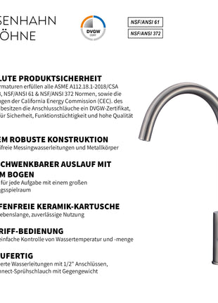 Rosenhahn & Söhne Föhr 200 Küchenarmatur 360° drehbarer Wasserhahn Küche - Armatur Küche [gebürsteter Edelstahl] - 2-fach verstellbare Spültischarmatur + Anschlussschläuche - Toolbrothers