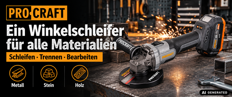Procraft Industrial AG125Abb Amoladora angular a batería 20 V 125 mm Brushless Solo - sin batería, sin cargador