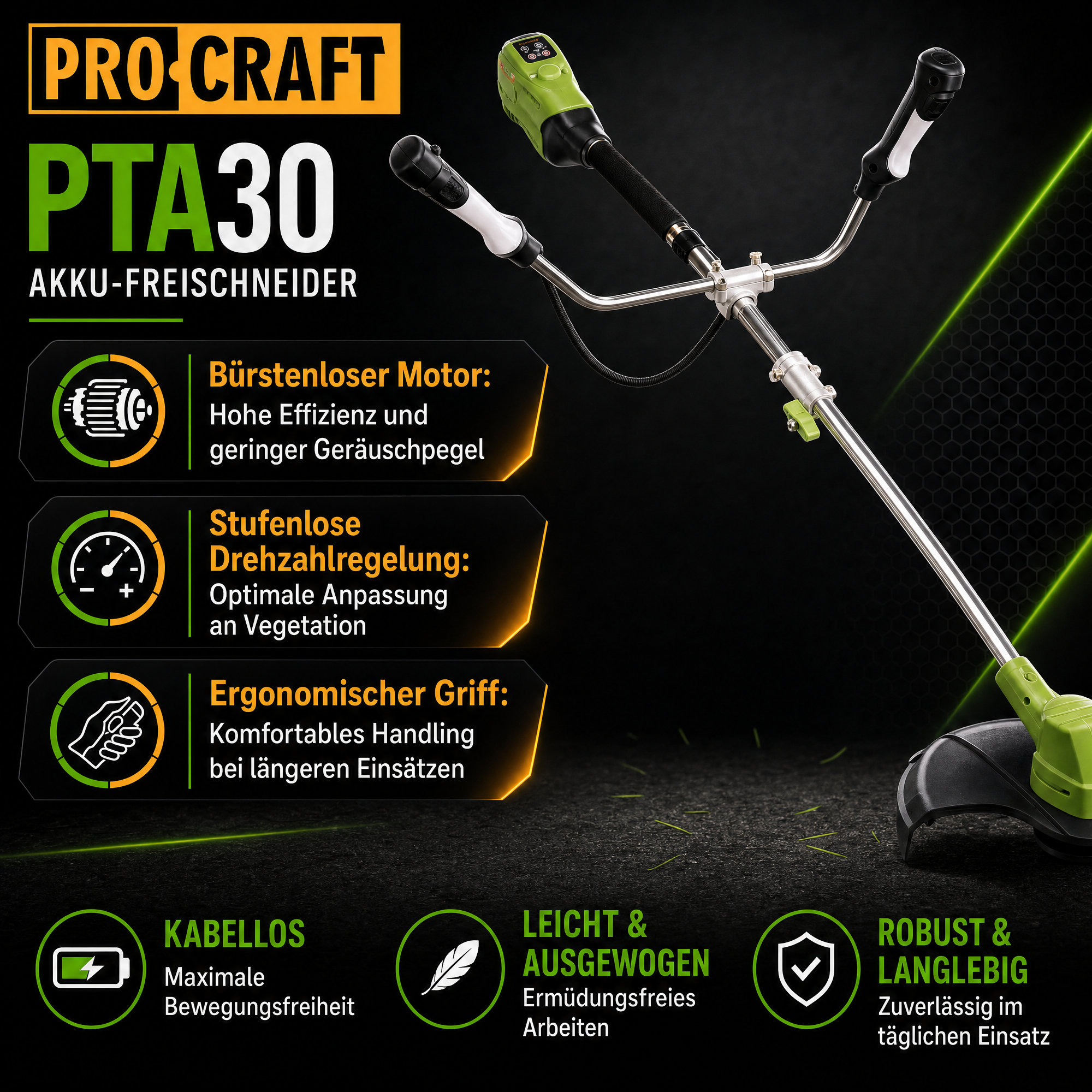 Desbrozadora a batería Procraft PTA30 20 V 300 mm Brushless Solo - sin batería, sin cargador