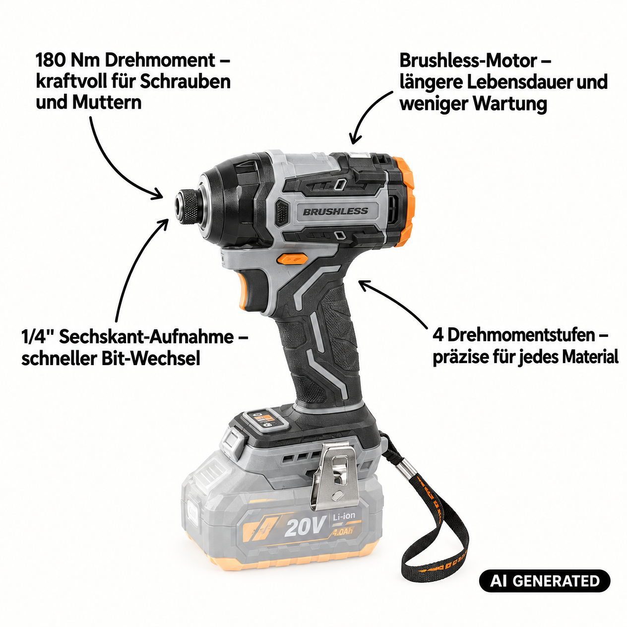 Procraft ID20Abb Atornillador de impacto a batería 20 V 180 Nm 1/4" + 2x batería 4,0 Ah + cargador