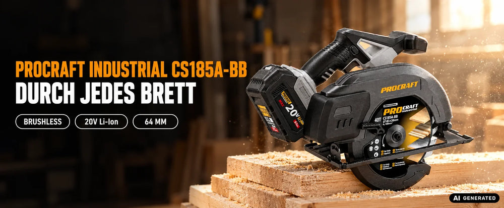 Sierra circular manual a batería Procraft Industrial CS185A-BB de 20 V y 185 mm, sin escobillas, modelo Solo —sin batería ni cargador—
