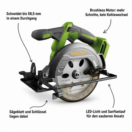 Sierra circular a batería Procraft PCA32-BB 20 V 165 mm sin escobillas Solo - sin batería, sin cargador